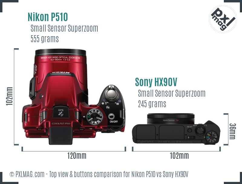 Nikon P510 vs Sony HX90V top view buttons comparison