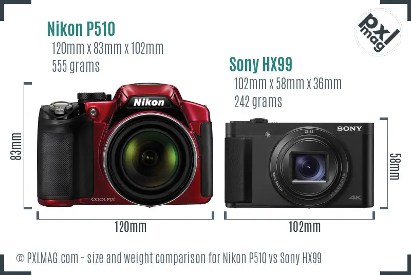 Nikon P510 vs Sony HX99 size comparison
