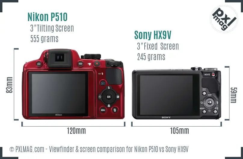 Nikon P510 vs Sony HX9V Screen and Viewfinder comparison Nikon P510 vs Sony HX9V Screen and Viewfinder comparison