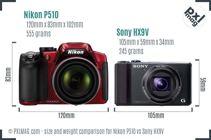 Nikon P510 vs Sony HX9V size comparison Nikon P510 vs Sony HX9V size comparison
