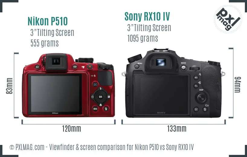 Nikon P510 vs Sony RX10 IV Screen and Viewfinder comparison