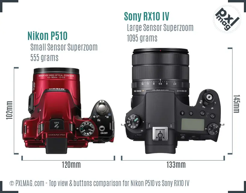 Nikon P510 vs Sony RX10 IV top view buttons comparison