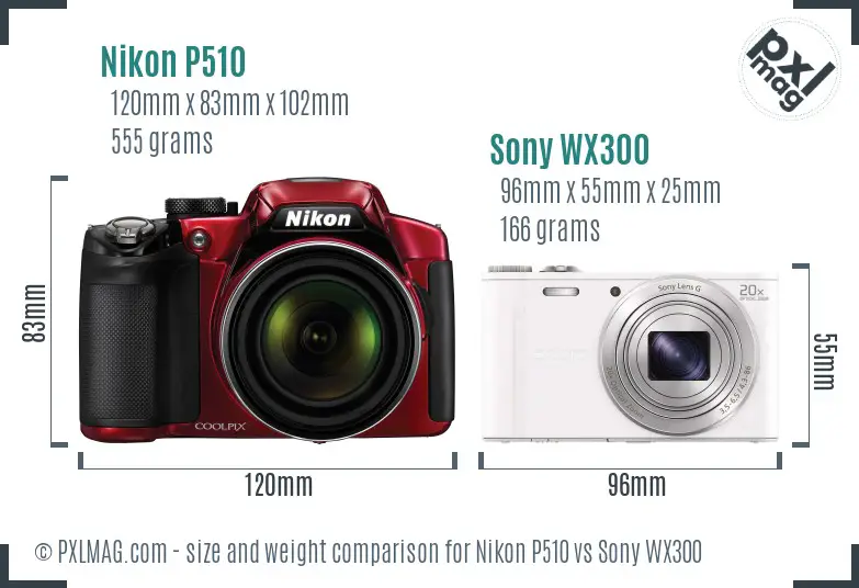 Nikon P510 vs Sony WX300 size comparison