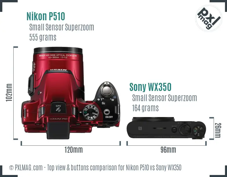 Nikon P510 vs Sony WX350 top view buttons comparison