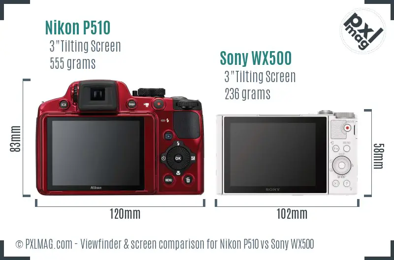 Nikon P510 vs Sony WX500 Screen and Viewfinder comparison