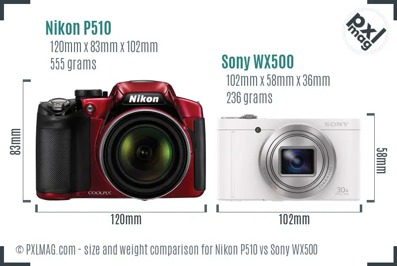 Nikon P510 vs Sony WX500 size comparison
