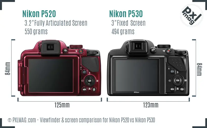 Nikon P520 vs Nikon P530 Screen and Viewfinder comparison