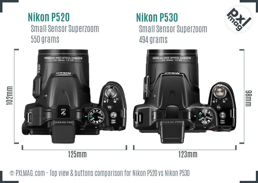 Nikon P520 vs Nikon P530 top view buttons comparison