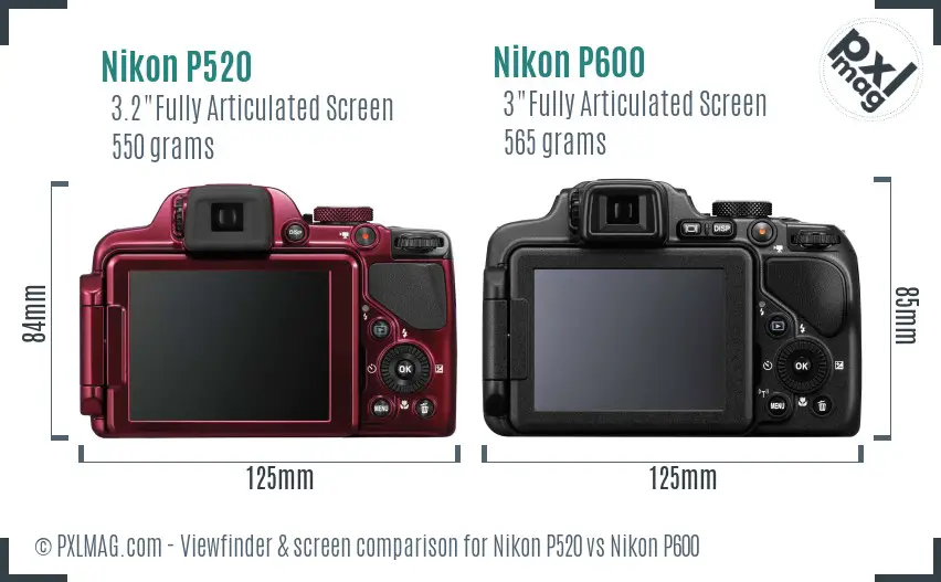Nikon P520 vs Nikon P600 Screen and Viewfinder comparison