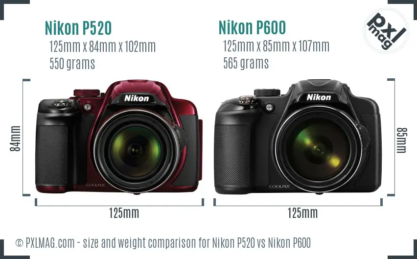 Nikon P520 vs Nikon P600 size comparison