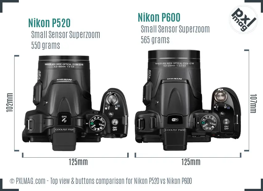 Nikon P520 vs Nikon P600 top view buttons comparison