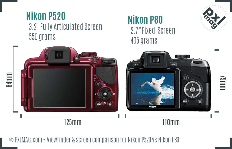 Nikon P520 vs Nikon P80 Screen and Viewfinder comparison