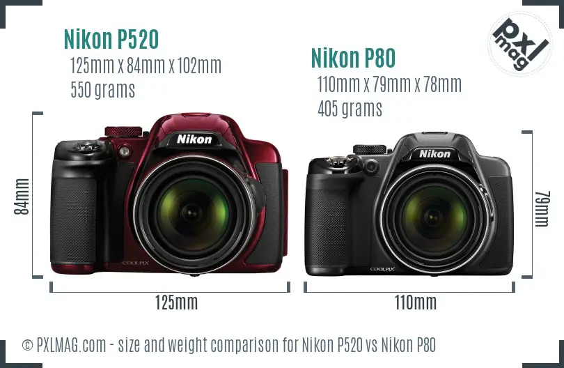 Nikon P520 vs Nikon P80 size comparison