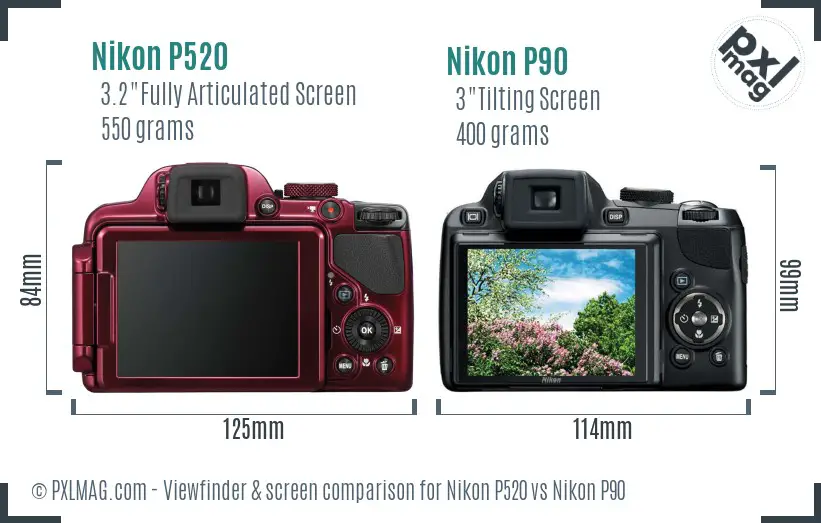 Nikon P520 vs Nikon P90 Screen and Viewfinder comparison