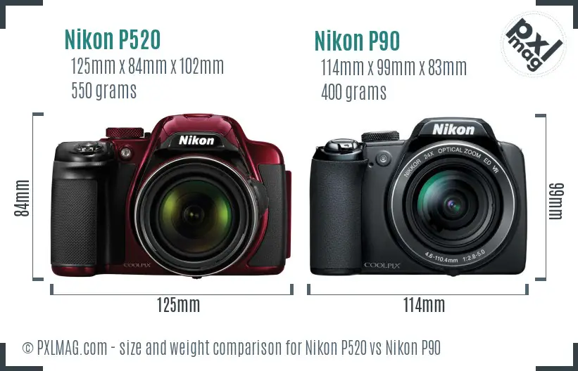 Nikon P520 vs Nikon P90 size comparison