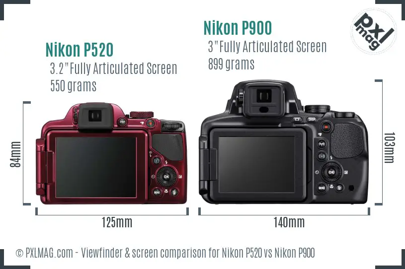Nikon P520 vs Nikon P900 Screen and Viewfinder comparison