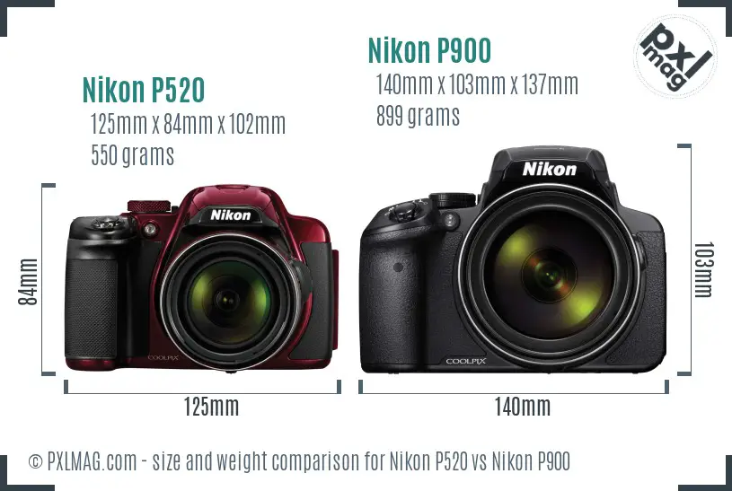 Nikon P520 vs Nikon P900 size comparison