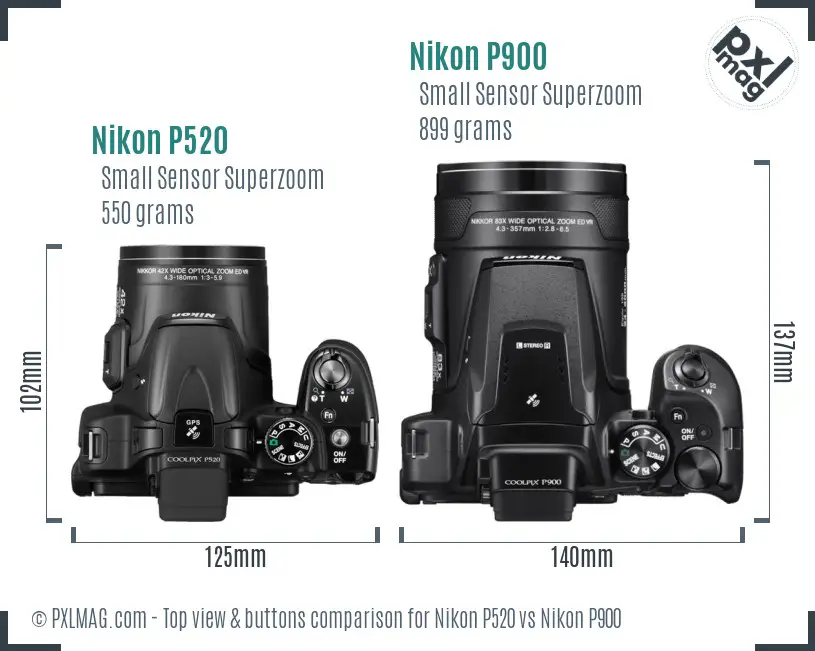 Nikon P520 vs Nikon P900 top view buttons comparison