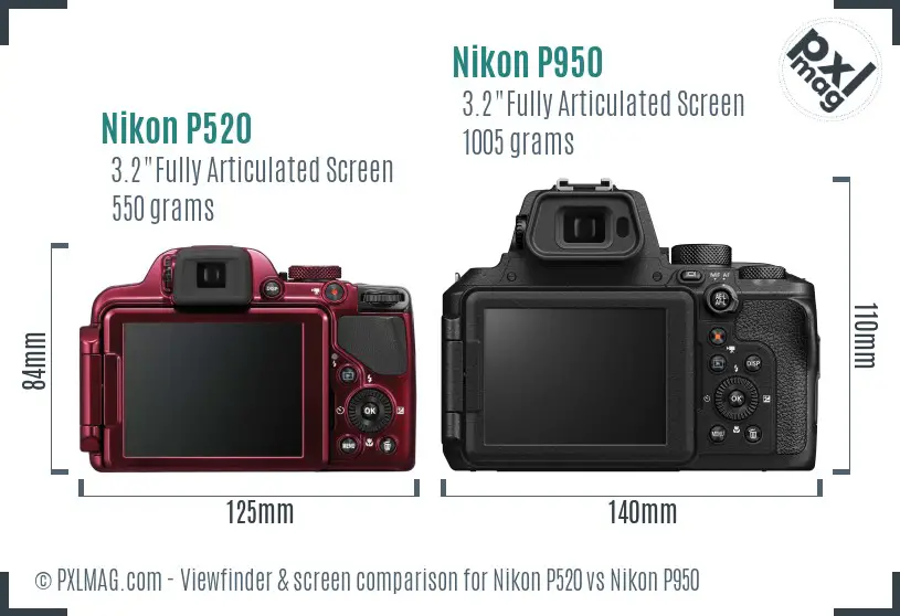 Nikon P520 vs Nikon P950 Screen and Viewfinder comparison