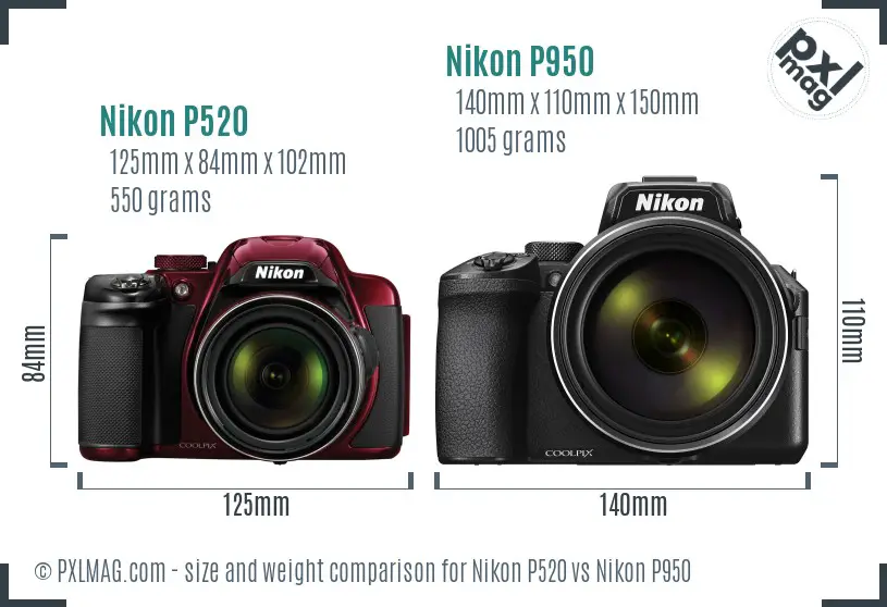 Nikon P520 vs Nikon P950 size comparison