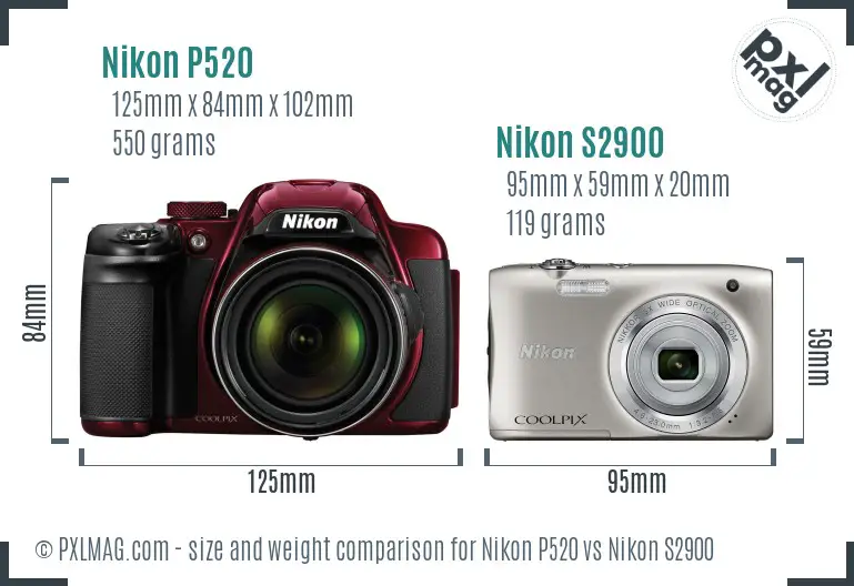 Nikon P520 vs Nikon S2900 size comparison