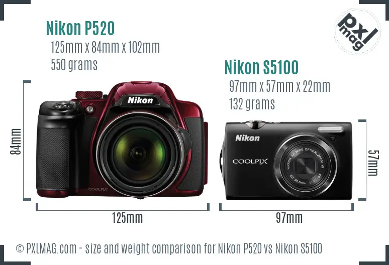 Nikon P520 vs Nikon S5100 size comparison