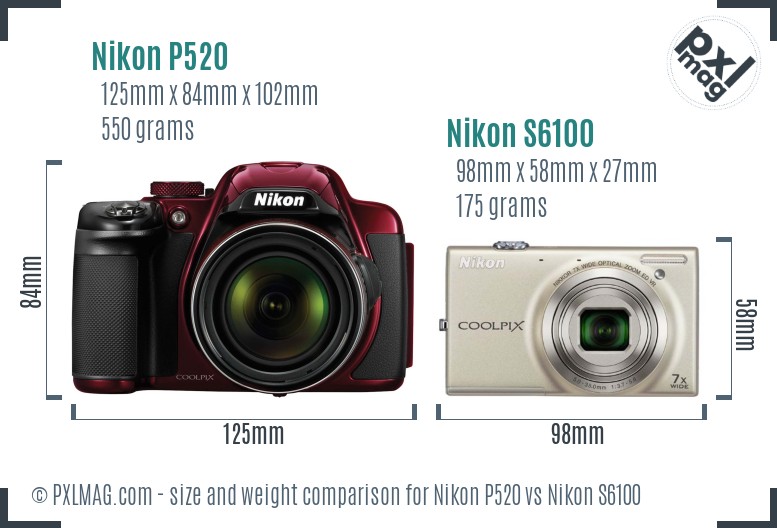 Nikon P520 vs Nikon S6100 size comparison
