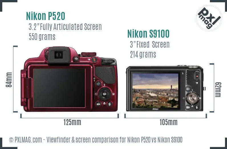 Nikon P520 vs Nikon S9100 Screen and Viewfinder comparison