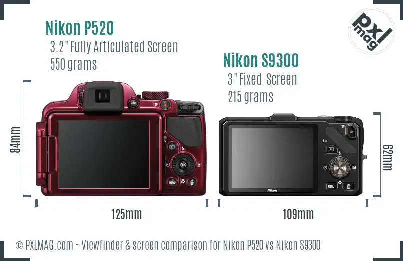 Nikon P520 vs Nikon S9300 Screen and Viewfinder comparison