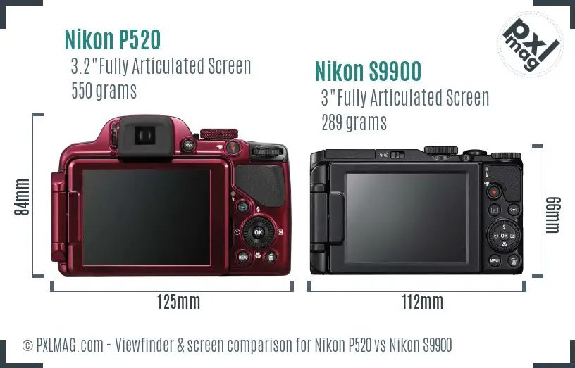Nikon P520 vs Nikon S9900 Screen and Viewfinder comparison