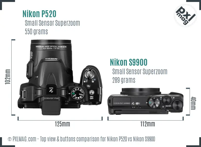 Nikon P520 vs Nikon S9900 top view buttons comparison