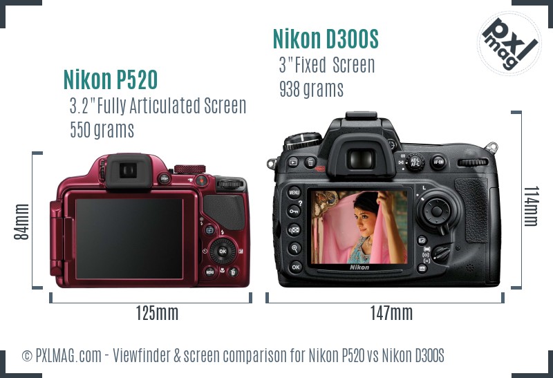 Nikon P520 vs Nikon D300S Screen and Viewfinder comparison