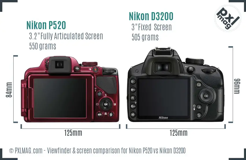 Nikon P520 vs Nikon D3200 Screen and Viewfinder comparison Nikon P520 vs Nikon D3200 Screen and Viewfinder comparison