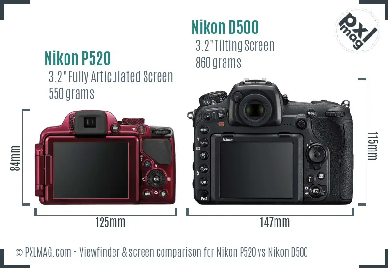 Nikon P520 vs Nikon D500 Screen and Viewfinder comparison