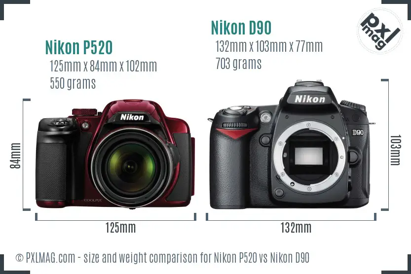 Nikon P520 vs Nikon D90 size comparison Nikon P520 vs Nikon D90 size comparison