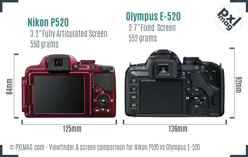 Nikon P520 vs Olympus E-520 Screen and Viewfinder comparison Nikon P520 vs Olympus E-520 Screen and Viewfinder comparison