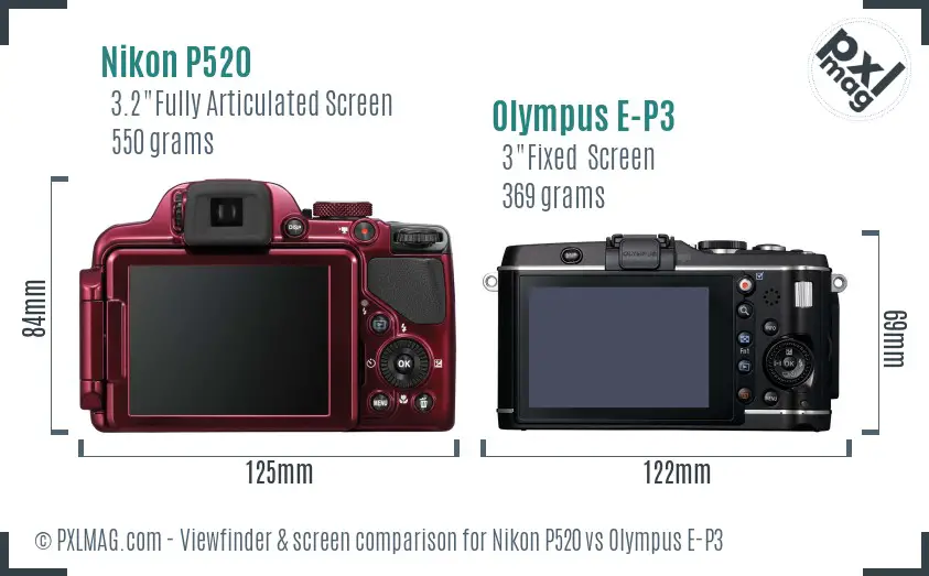 Nikon P520 vs Olympus E-P3 Screen and Viewfinder comparison Nikon P520 vs Olympus E-P3 Screen and Viewfinder comparison
