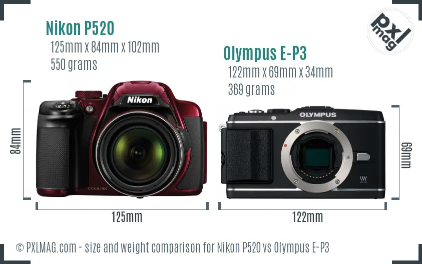 Nikon P520 vs Olympus E-P3 size comparison Nikon P520 vs Olympus E-P3 size comparison