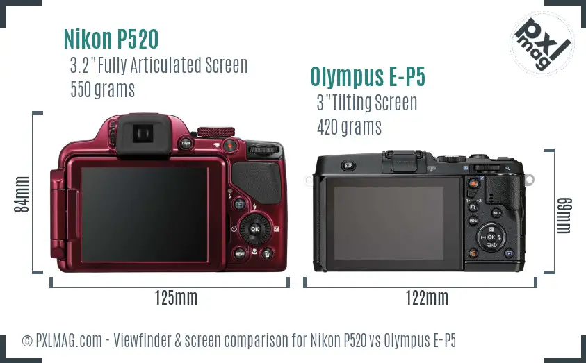 Nikon P520 vs Olympus E-P5 Screen and Viewfinder comparison Nikon P520 vs Olympus E-P5 Screen and Viewfinder comparison