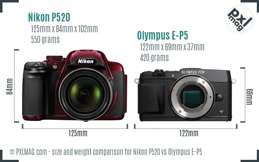 Nikon P520 vs Olympus E-P5 size comparison Nikon P520 vs Olympus E-P5 size comparison