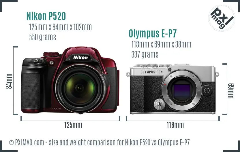 Nikon P520 vs Olympus E-P7 size comparison Nikon P520 vs Olympus E-P7 size comparison