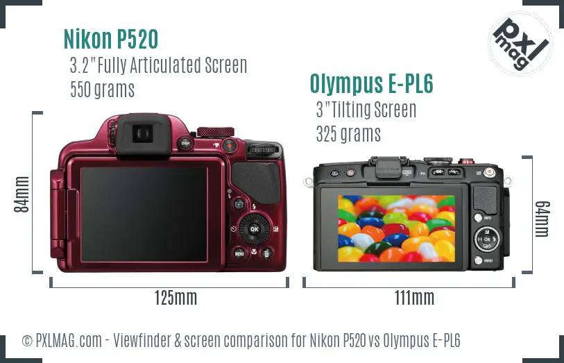 Nikon P520 vs Olympus E-PL6 Screen and Viewfinder comparison