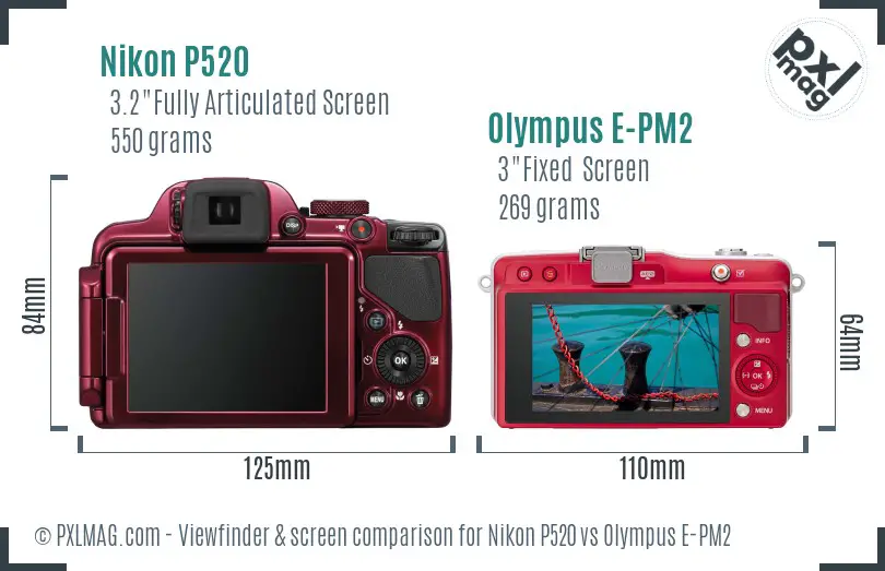 Nikon P520 vs Olympus E-PM2 Screen and Viewfinder comparison