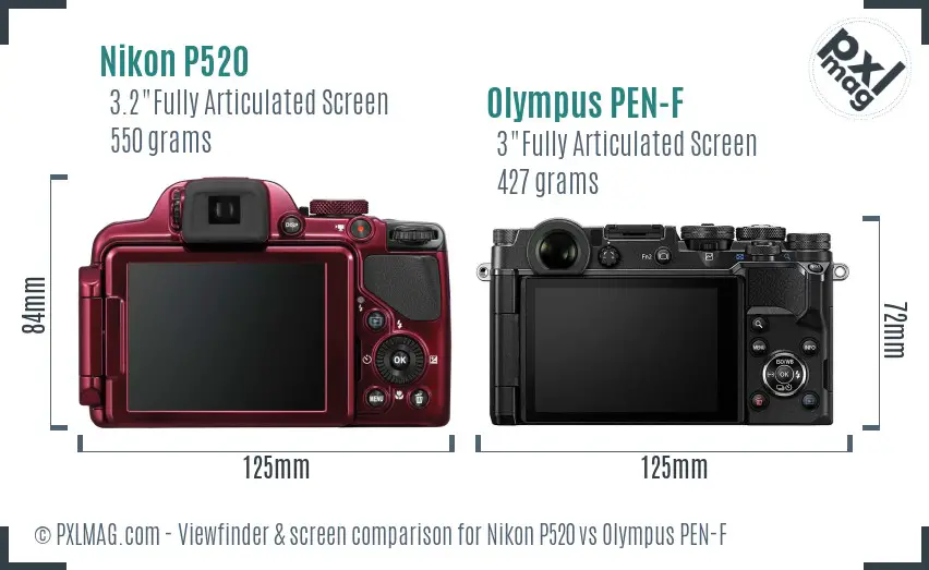Nikon P520 vs Olympus PEN-F Screen and Viewfinder comparison Nikon P520 vs Olympus PEN-F Screen and Viewfinder comparison