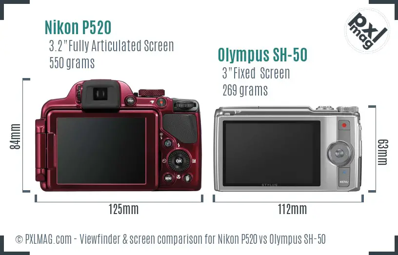 Nikon P520 vs Olympus SH-50 Screen and Viewfinder comparison