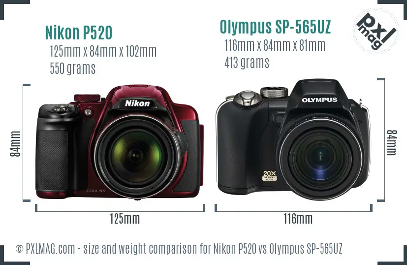Nikon P520 vs Olympus SP-565UZ size comparison