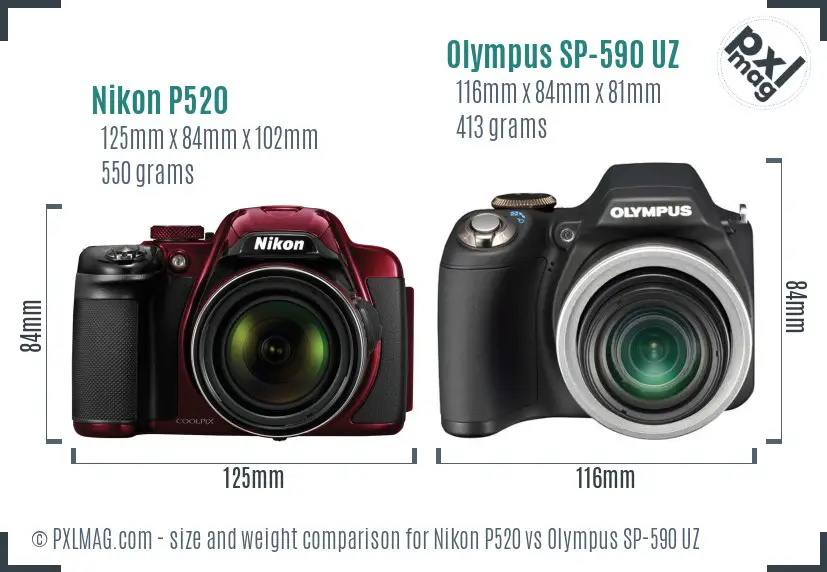 Nikon P520 vs Olympus SP-590 UZ size comparison