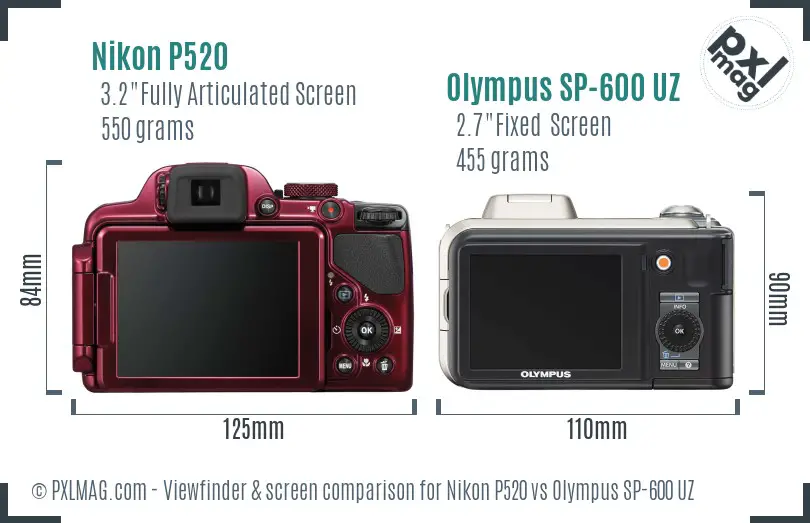Nikon P520 vs Olympus SP-600 UZ Screen and Viewfinder comparison