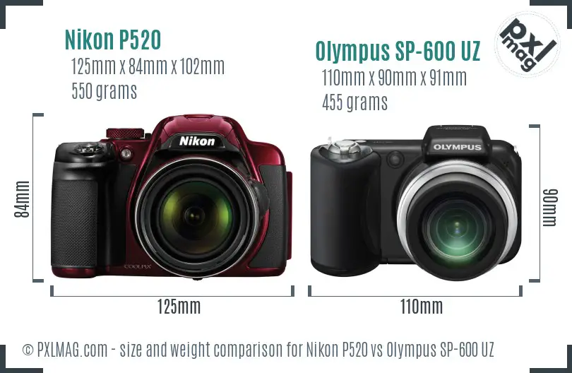 Nikon P520 vs Olympus SP-600 UZ size comparison