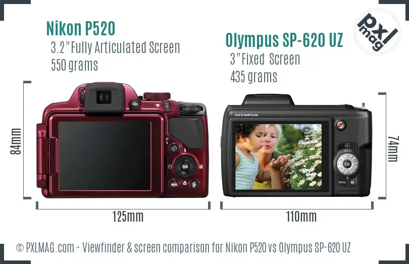 Nikon P520 vs Olympus SP-620 UZ Screen and Viewfinder comparison